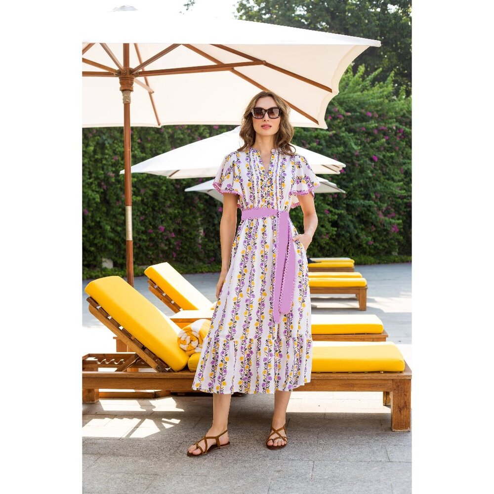 Beyond by Vera floral stripe Leni midi dress missing belt